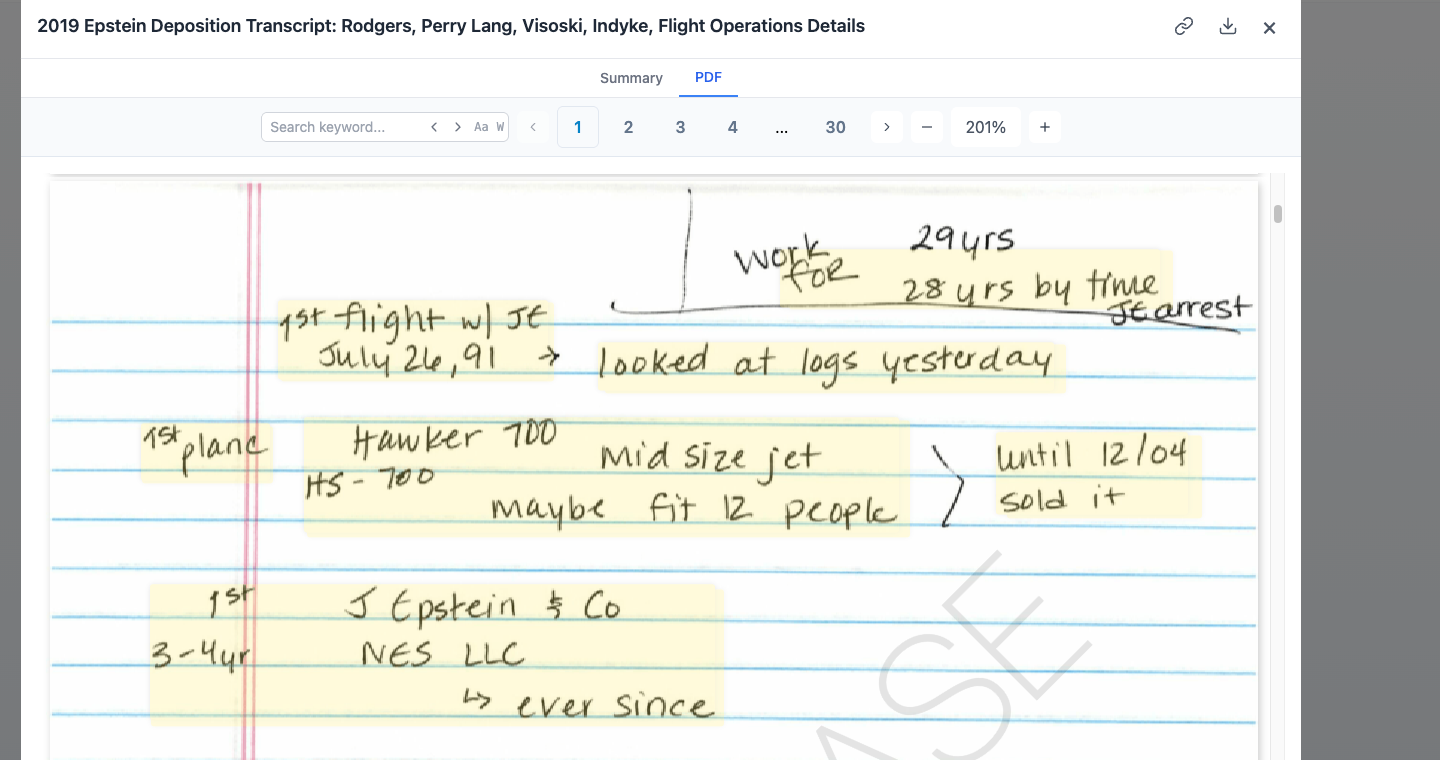 A citation opened to the exact deposition page, with the cited passage highlighted